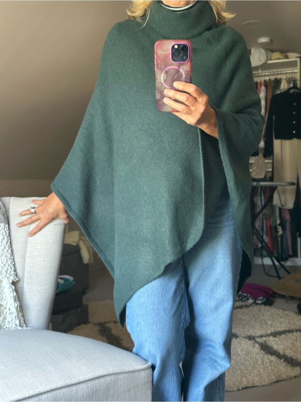 Ann Taylor Dark Green Wool Poncho Sweater